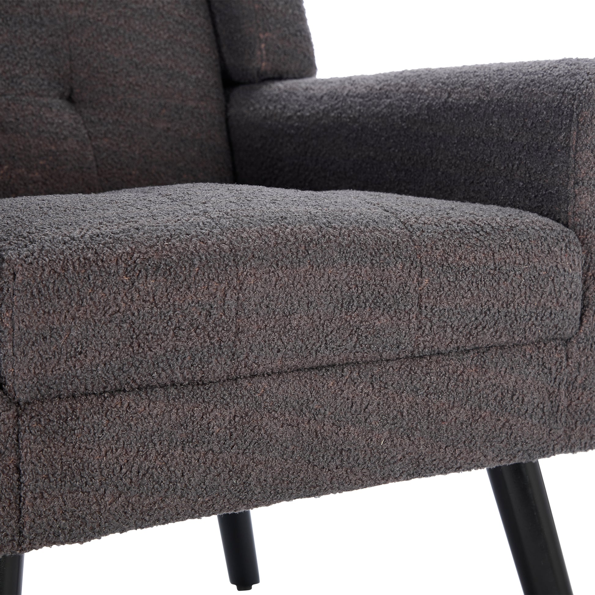 Modern Soft Teddy Material Ergonomics Accent Chair Living Room Chair Bedroom Chair Home Chair With Black Legs For Indoor Home Grey Teddy Fabric Grey Foam Upholstered