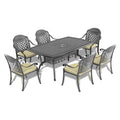 Cushions In Random Colors 7 Piece Set Of Cast Aluminum Patio Furniture With Cushions Yes Dining Set Black Seats 6 Rust Resistant Frame Water Resistant Cushion Garden & Outdoor Complete Patio Sets Aluminium