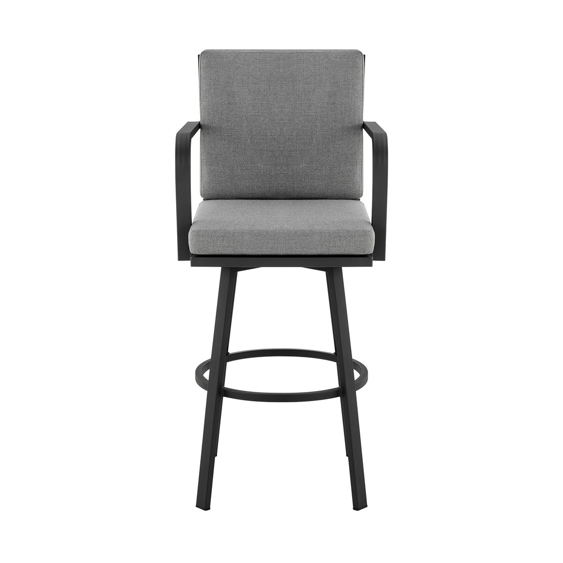 Faye 30 Inch Modern Patio Barstool, Black Aluminum Frame, Gray Cushions Grey Black Aluminum