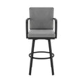 Faye 30 Inch Modern Patio Barstool, Black Aluminum Frame, Gray Cushions Grey Black Aluminum