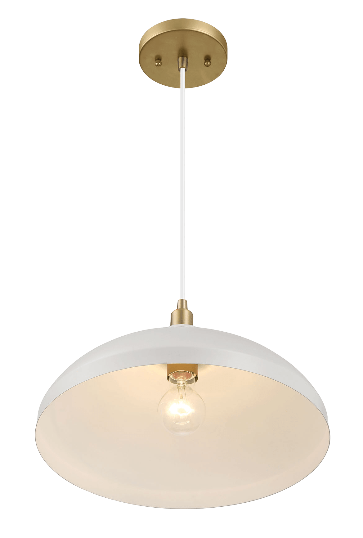 Astral Single Light White Pendant Lamp With Golder Brass Finish For Entrance Kitchen Island 14"D 8"H Gold,White Ceiling Lights Brass