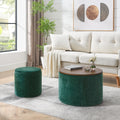 2 Piece Set Round Chenille Storage Ottoman, Equipped With A Drum Shaped Small Stool, Storage Space, And Mdf Made Desktop Panel Dark Green23.62