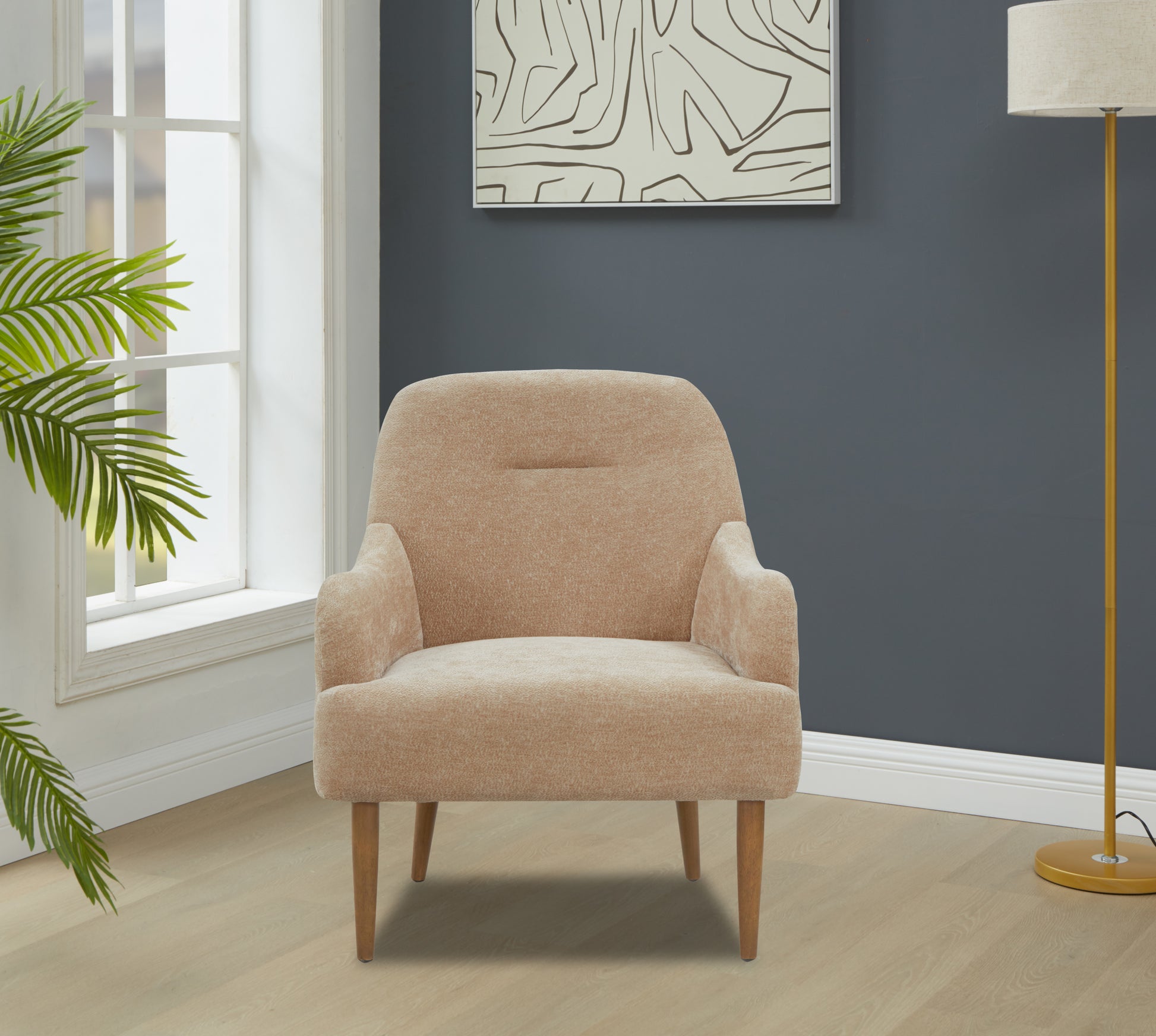Chenille Armchair, Modern Style Accent Chair With Wood Legs, Comfy Design For Living Room, Bedroom, Office,Beige Beige Foam Wood Fabric