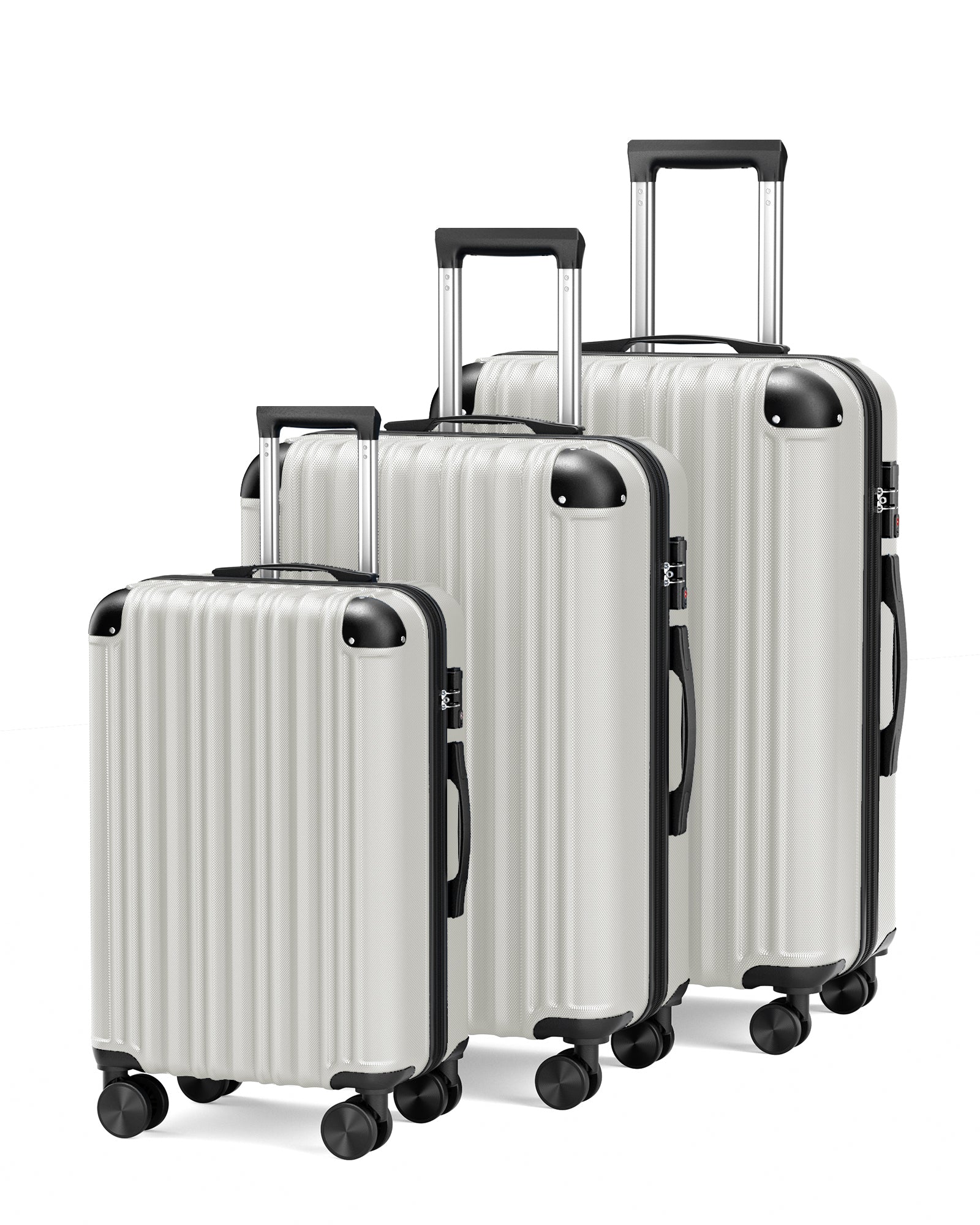 3 Piece Luggage Set With Tsa Lock& Double Spinner Wheels, Expandable For Large Storage Off White Abs