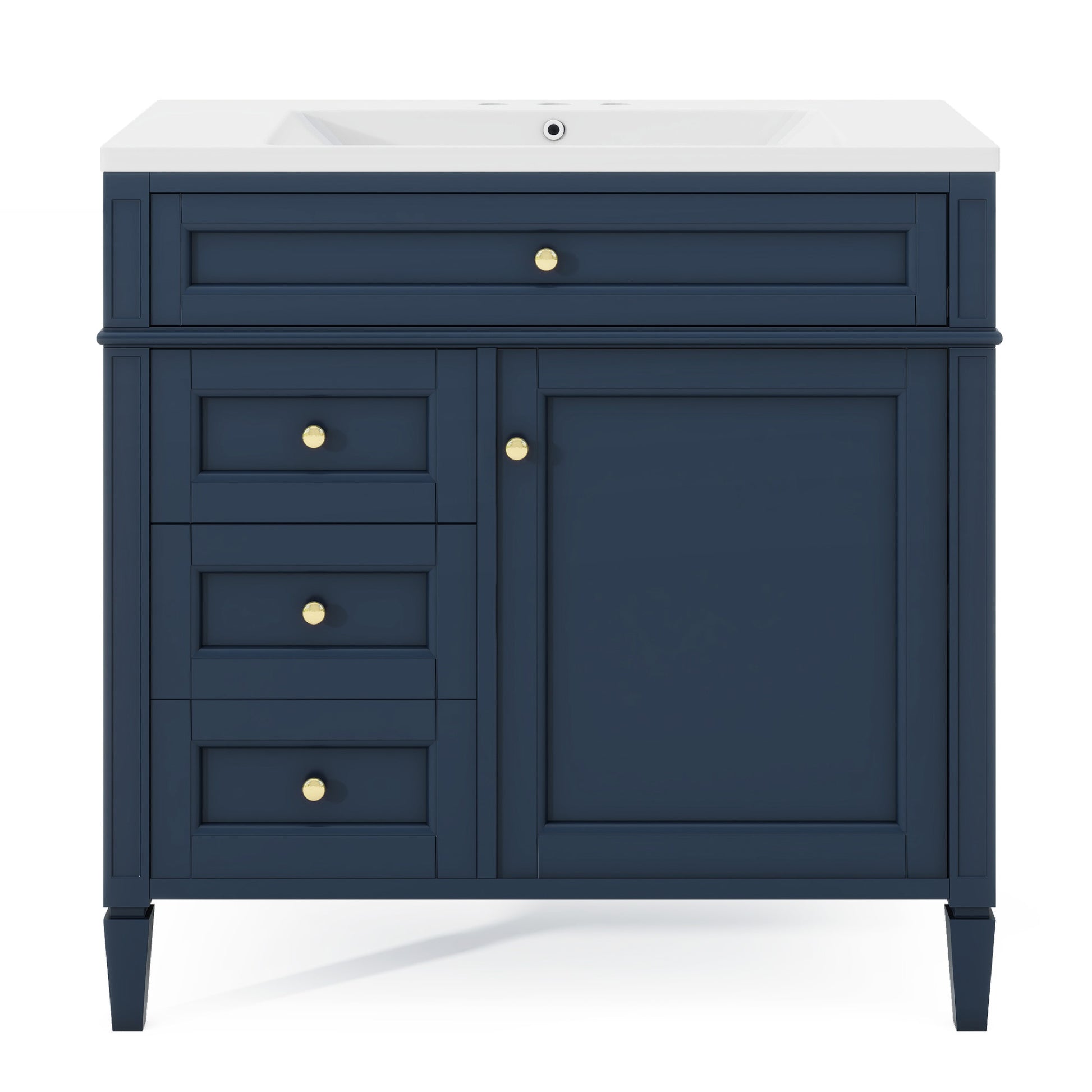 36'' Bathroom Vanity With Medicine Cabinet, Royal Blue Mirror Cabinet, Modern Bathroom Storage Cabinet With 2 Soft Closing Doors And 4 Drawers, Single Sink Bathroom Vanity 4 Blue 2 5 Bathroom Wall Mounted Solid Wood Mdf Resin Painted