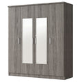 4 Door Mirror Wardrobe With Shelves, Gray Gray Plywood