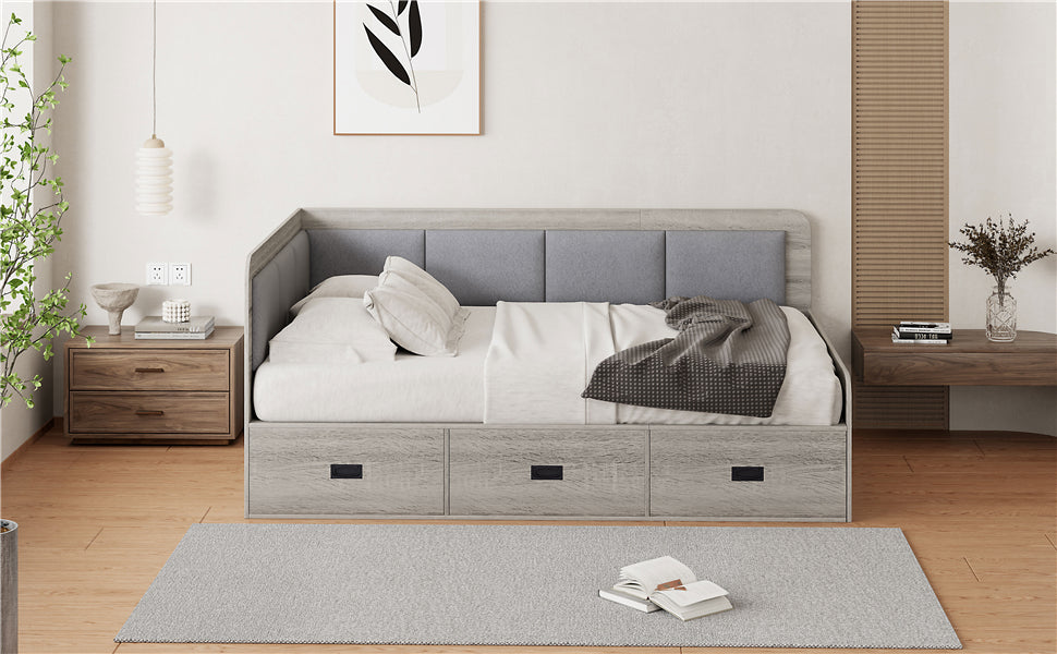 Full Size Daybed With Three Drawers And Three Storage Compartments, Gray Full Gray Mdf