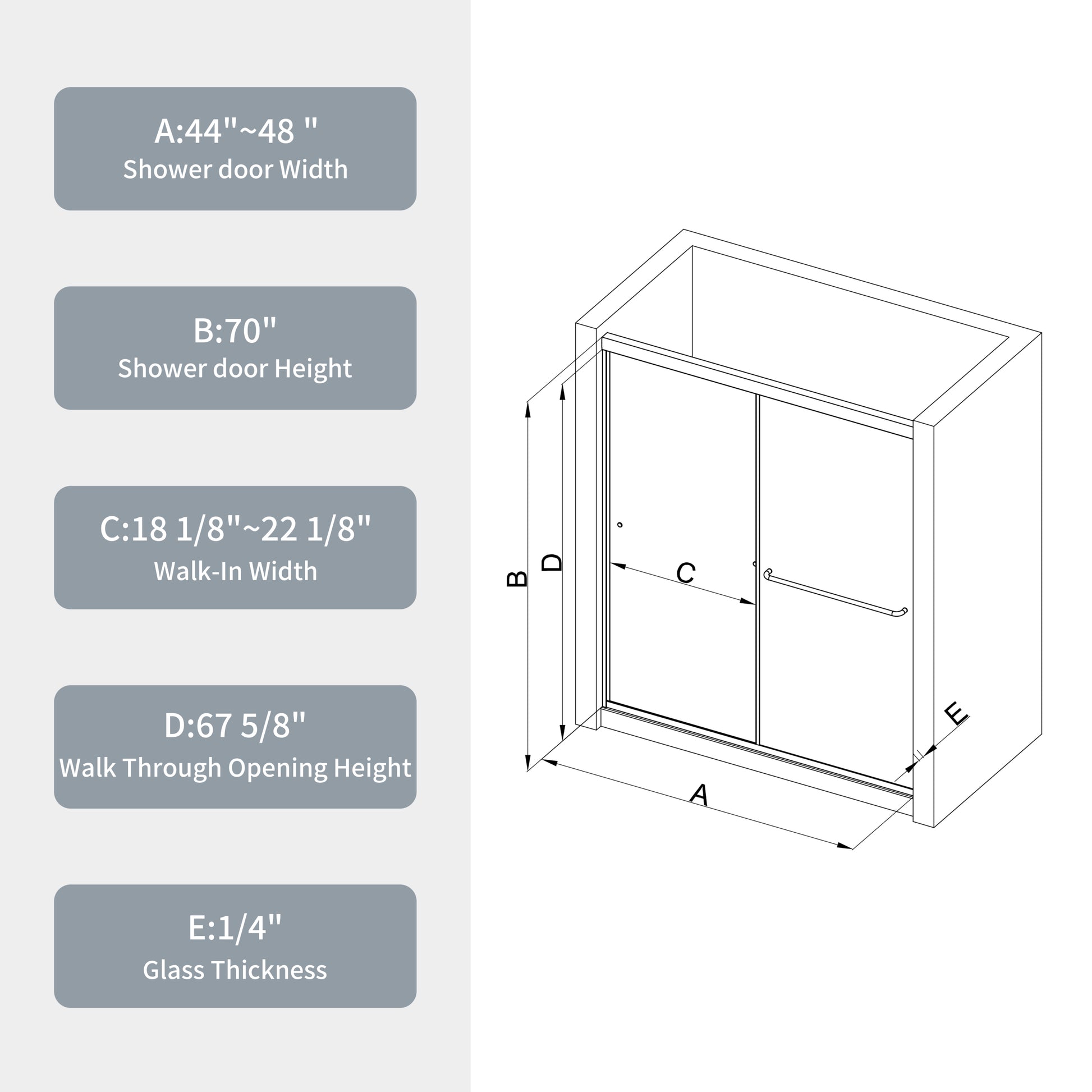 Bypass Shower Door, Sliding Door, With 1 4" Tempered Glass And Chromed Finish 4870 Chrome Bathroom Aluminium Alloy