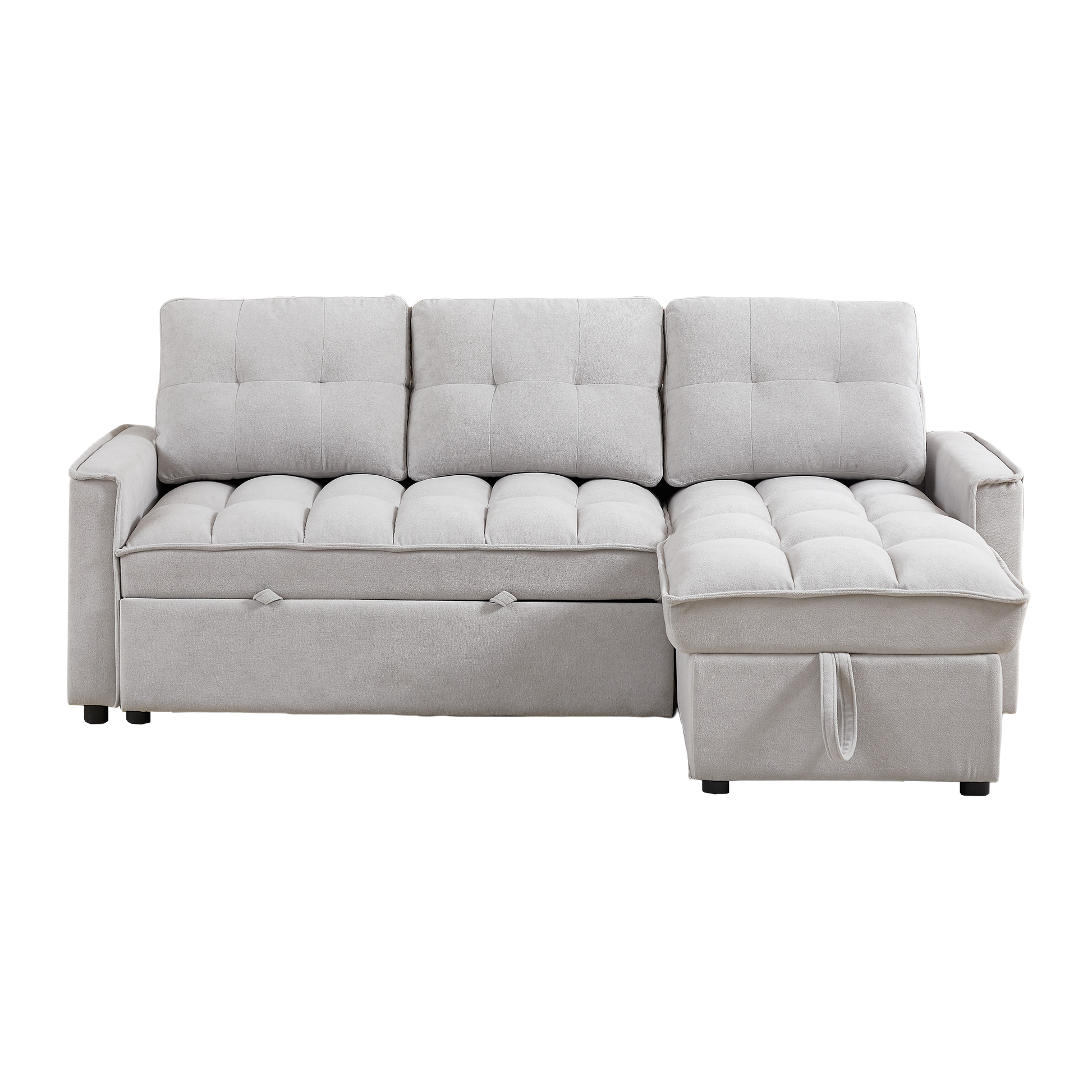 Mh 78.75" Reclining Sofa, Pull Out Sofa Bed With Usb And Tape C Charging Ports, L Shaped Sectional Sofa With Reclining Storage And Arm Side Organizer Pocket Features, Living Room Comfort Sofa Light