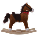 Qaba Kids Ride On Rocking Horse Plush Toy With Realistic Sounds And Red Scarf For Over 3 Years Old Birth Gift Brown Plush