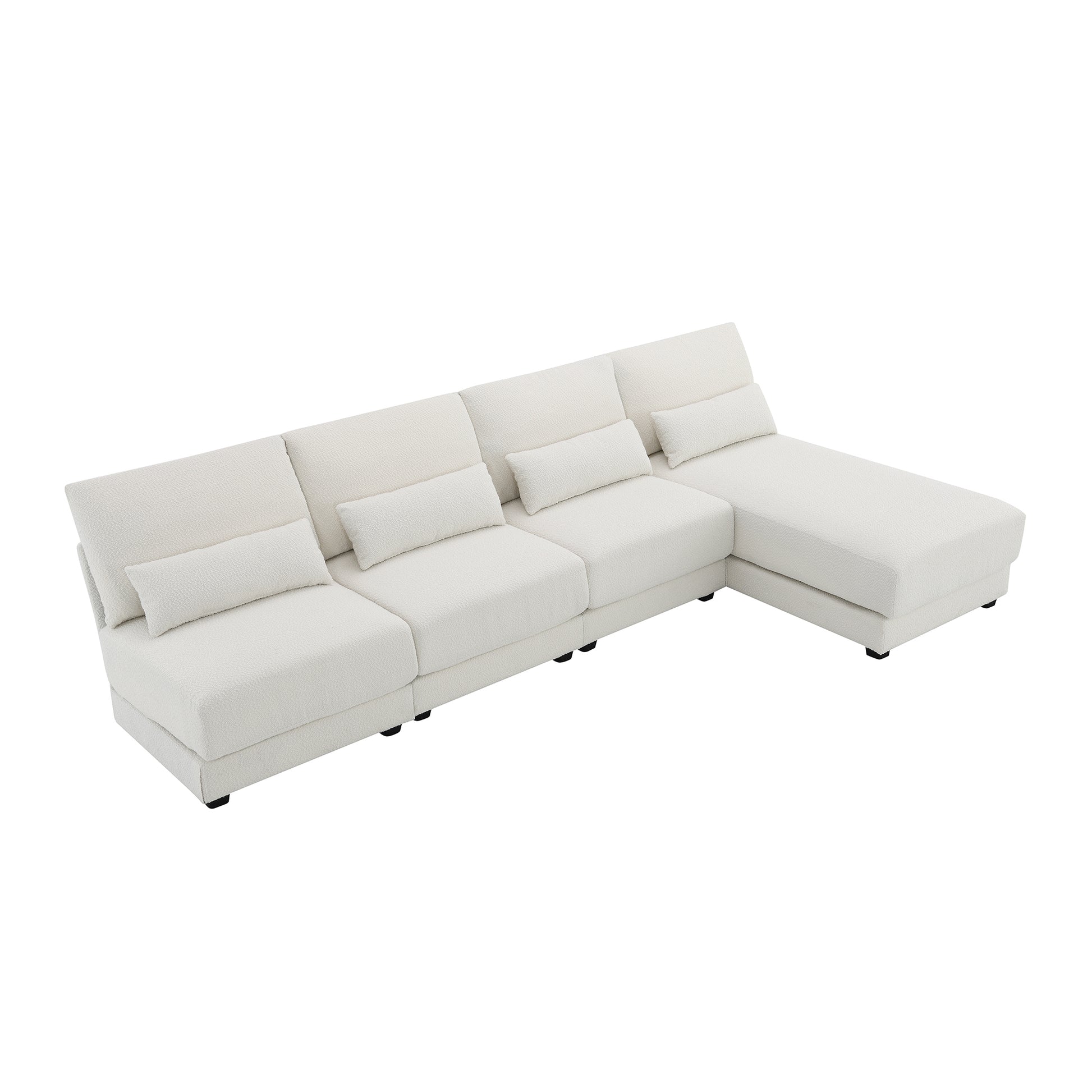 120*61" Oversized Deep Seat Sectional Sofa With Reversible Chaise,Loop Yarn Fabric 5 Seat Armless Indoor Furniture,Convertible L Shaped Couch For Living Room,Apartment,3 Colors Cream Fabric 5 Seat