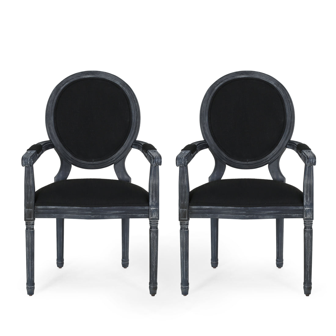 Dining Chair Mp2 Set Of 2 Black Wood Fabric