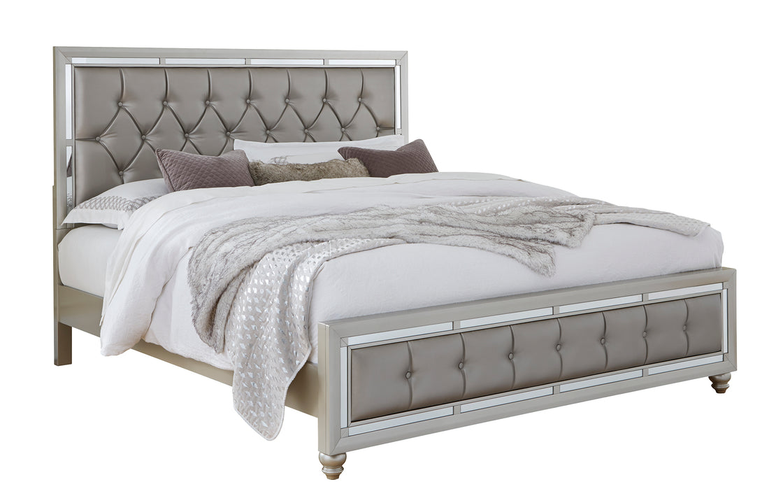 Chloe Gemstone Silver Full Bed Silver Grey Solid Wood Mdf