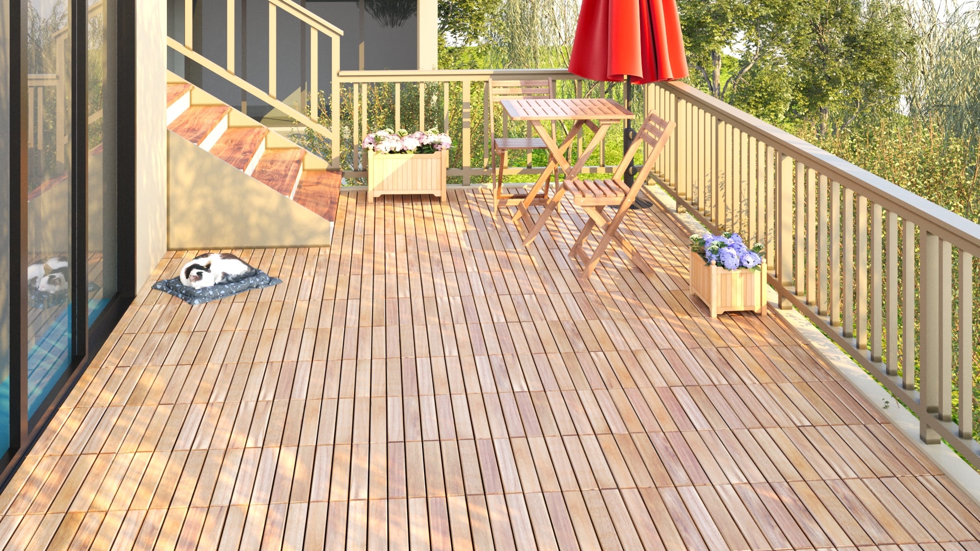 30 Pcs Interlocking Deck Tiles Striped Pattern, 12" X 12" Square Yellow Acacia Hardwood Outdoor Flooring For Patio, Bancony, Pool Side,.. Yellow Garden & Outdoor American Design,American Traditional Acacia Wood