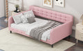 Twin Size Upholstered Tufted Daybed With 4 Support Legs, Pink Box Spring Not Required Twin Pink Wood Bedroom Daybeds Linen Upholstered