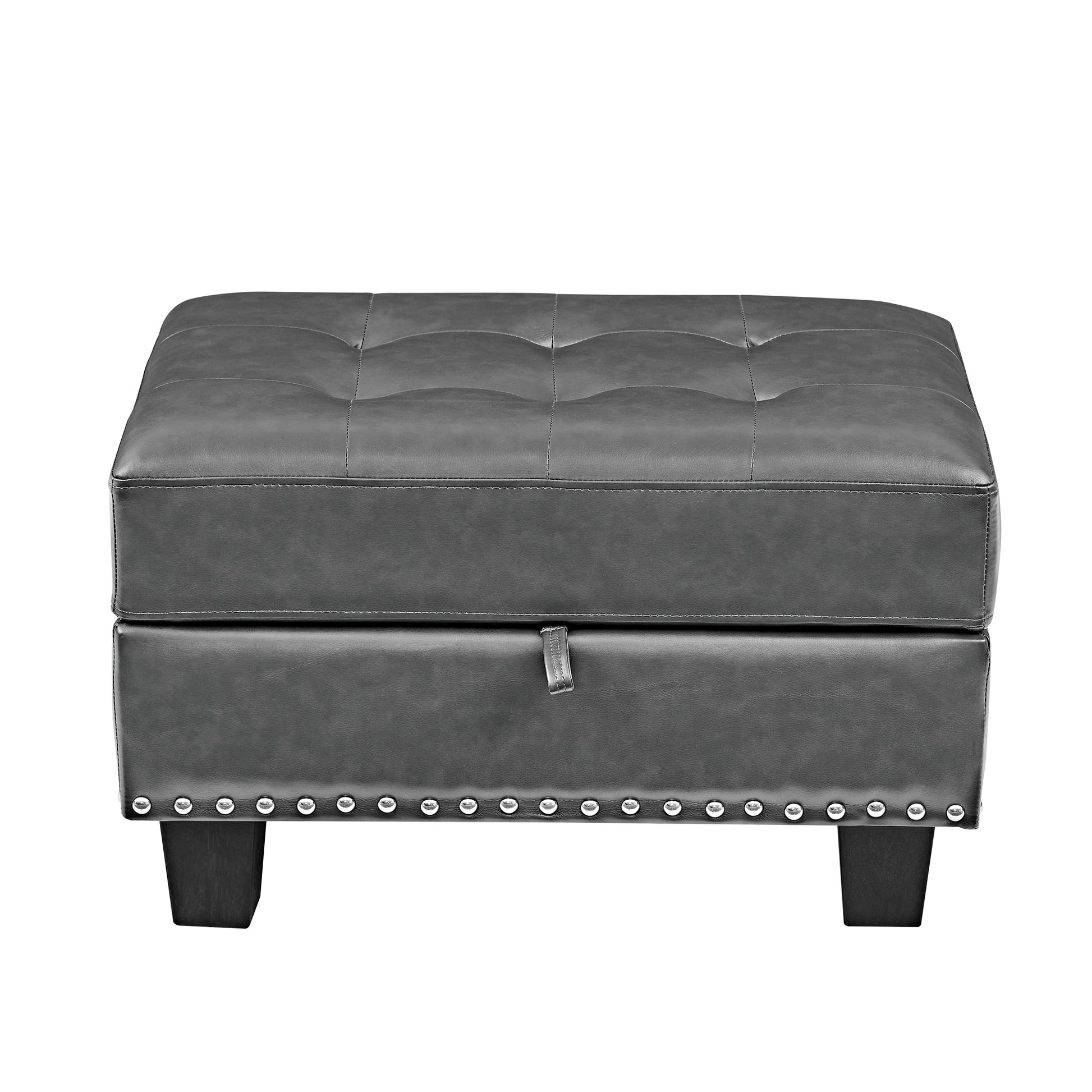 Sectional 3 Seaters Sofareversible Recliner, Storage Pad And Wood Grain Cup Holder, Non Slip Leg, Pu, Grey Gray Pu 3 Seat