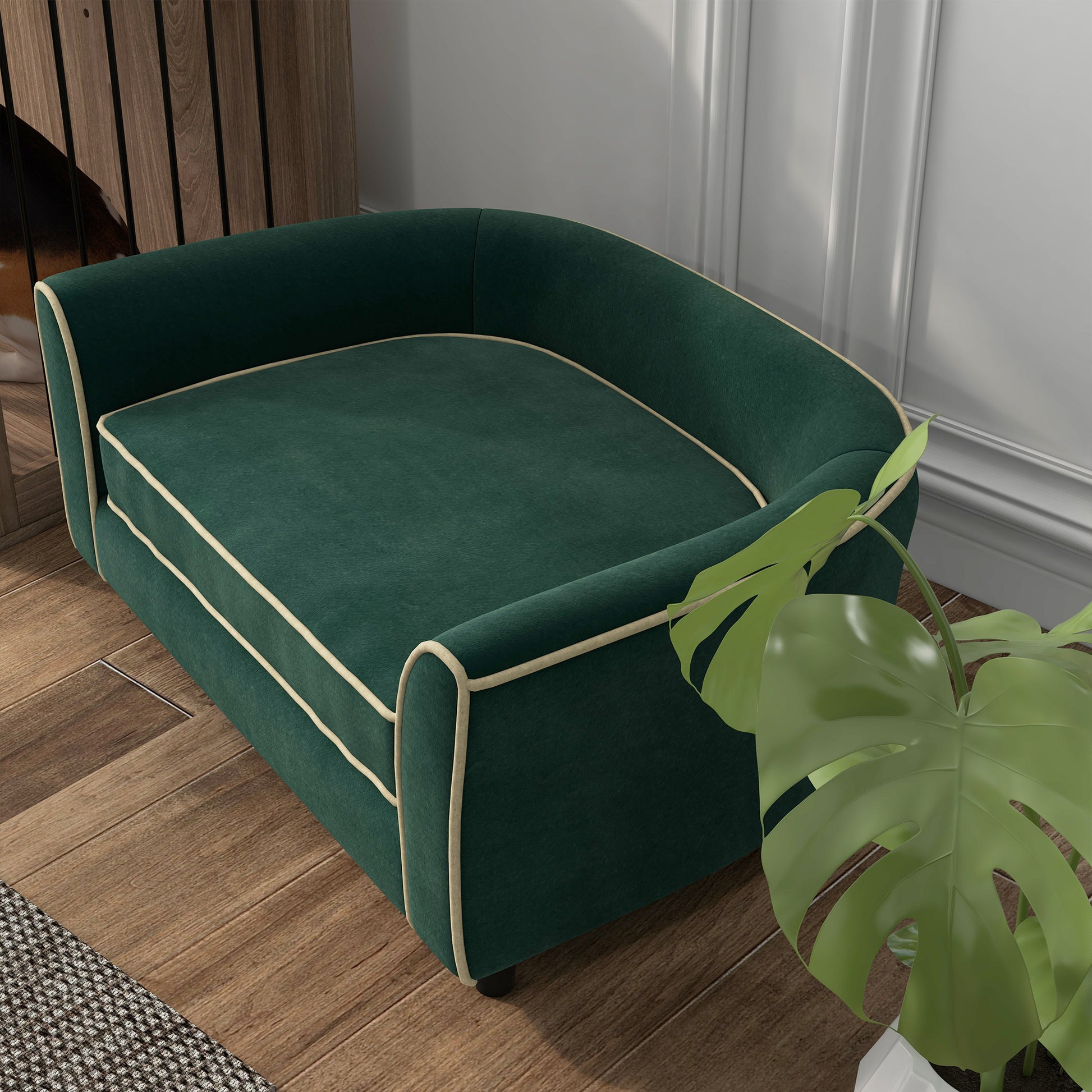 Pawhut Dog Couch Fancy Pet Bed Modern Dog Sofa For Small And Medium Dogs Cats, With Soft Cushion, Washable And Removable Cover, Dark Green Dark Green Polyester