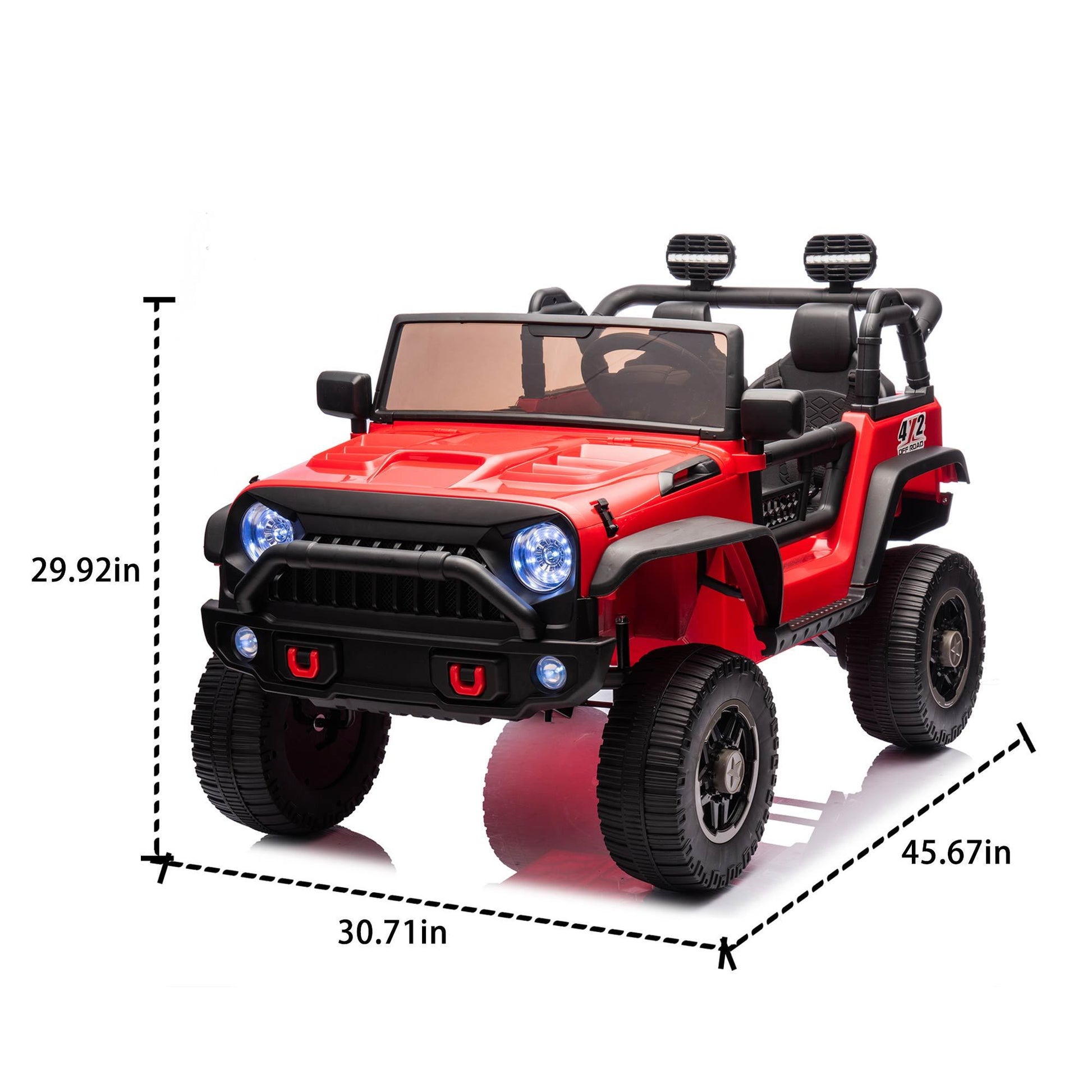 24V Two Seater Kids Ride On Truck Car W Parents Control,200W*2,Seat Width 20.28In,Four Wheel Suspension,Led Lights,Music,Mp3,Bluetooth,Two Independent Seat Belts,Suitable For Off Road For Kids Aged 3 Red 100 149 Lbs Polypropylene