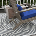 Outsunny Patio Wicker Adirondack Chair With Ottoman, Outdoor Fire Pit Chair With Cushions, High Back, Large Seat & Armrests For Deck, Garden & Backyard, Dark Blue Blue Steel