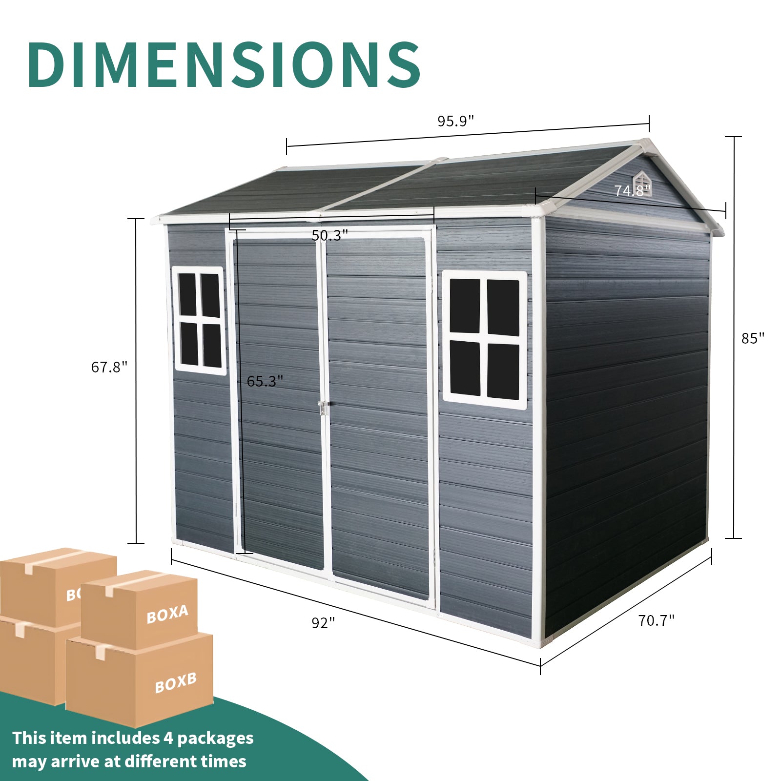 8X6Ft Outdoor Resin Garden Shed With Floor And 2 Windows, Plastic Patio Outdoor Storage Shed With Lockable Door For Garden Tools, Bicycles, Trash Cans, Dark Grey Dark Gray Garden & Outdoor Plastic