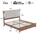 King Size Bed Frame With Upholstered Headboard, King Bed Frame With Charging Station And Led Lights, Wood Slats, Dark Gray Linen, No Box Spring Needed, Easy Assembly Box Spring Not Required King Brown Grey Wood Bedroom Bed Frame Linen Mdf Metal