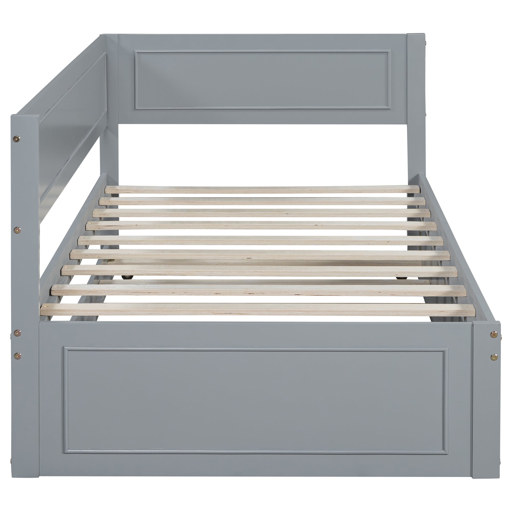 Twin Size Wood Daybed With Trundle And Guardrail, Gray Box Spring Not Required Gray Wood Solid Wood Mdf