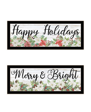 "Merry & Bright Holiday Happy Holidays To You" Framed Wall Art For Living Room, Wall Art Print For Home Decor, Bedroom Wall Art By Cindy Jacobs Multicolor Wood Paper