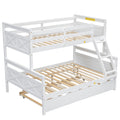 Twin Over Full Bunk Bed With Ladder, Twin Size Trundle, Safety Guardrail, White Box Spring Not Required Twin White Wood Bedroom Bunk Pine