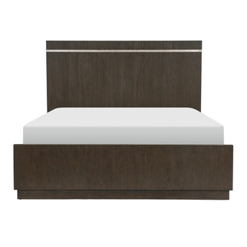 Dark Brown Finish Queen Bed 1Pc Panel Headboard With Silver Finish Metal Strip Modern Transitional Bedroom Furniture Box Spring Required Queen Dark Brown Wood Bedroom Modern,Transitional Panel Engineered Wood,Wood