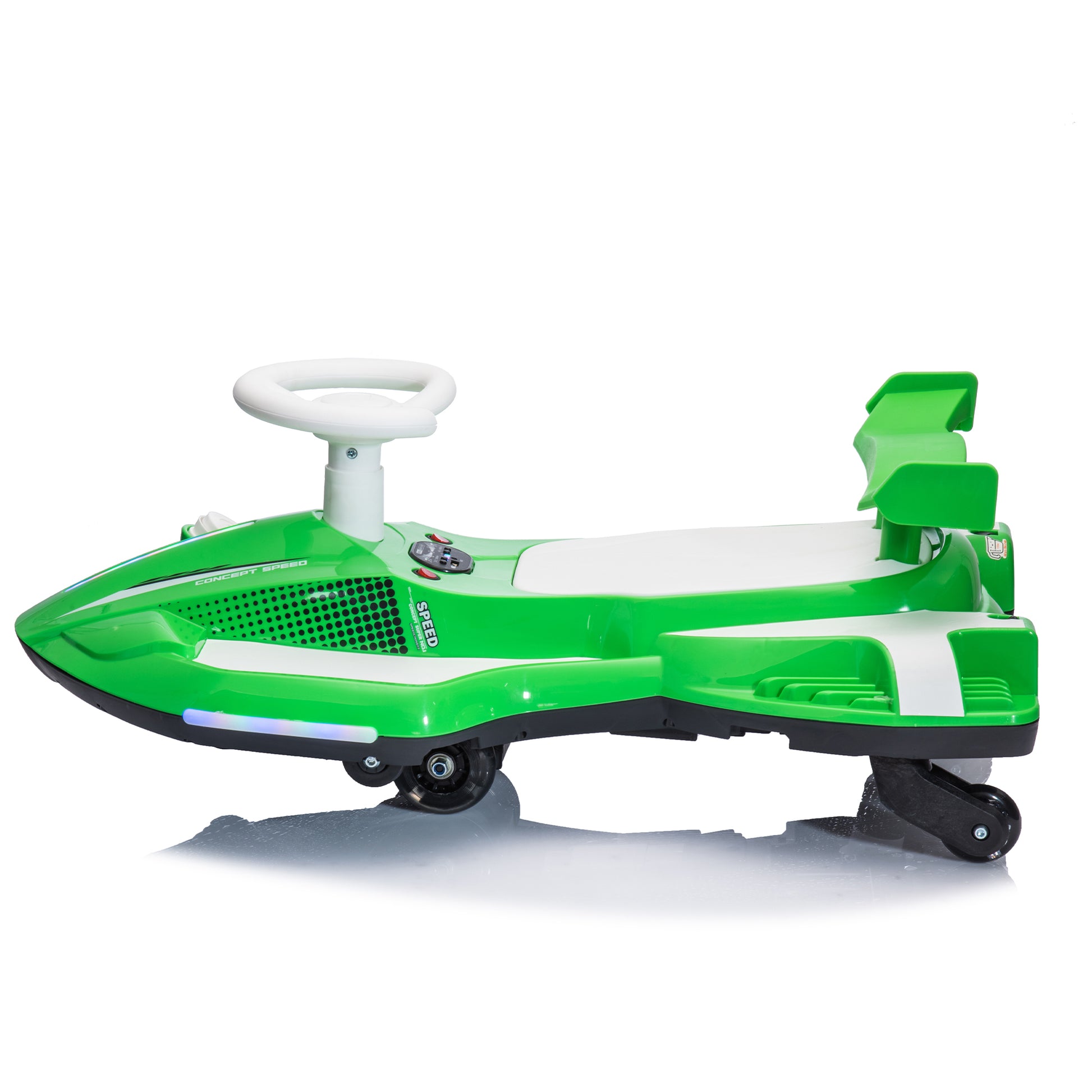 12V Kids Ride On Electric Toy,360 Degree Drift In Place,Spray Function,Front&Side Lights Design,Usb Mp3,Bluetooth,Music, 3.73 4.35 Mph,Easy Installation,Ultimate Cool Operation For Kids Aged 3 . Green 100 149 Lbs Polypropylene