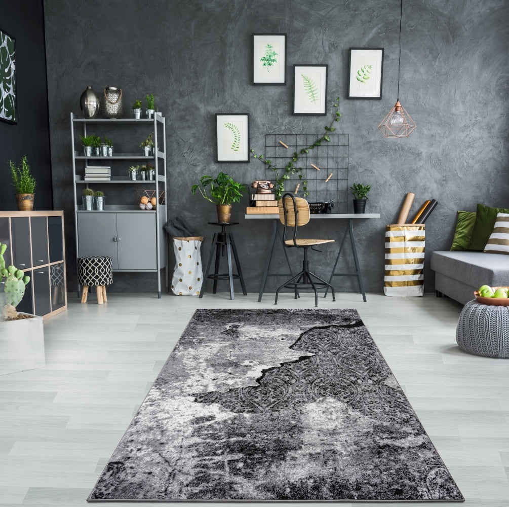 Jersey Area Rugs, Carpets For Livingroom, 7X10 Area Rugs ,3982 Black Grey Rectangle 8&10 Black Grey Contemporary Abstract Polypropylene