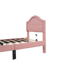 Twin Size Upholstered Platform Bed With Tufted Headboard, Led And A Drawer, Pink Box Spring Not Required Twin Pink Bedroom Faux Leather Upholstered