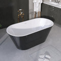 55 Inch Acrylic Freestanding Bathtub Contemporary Soaking White Tub With Overflow And Pop Up Drain Gloss Black Black White Oval Bathroom Freestanding Tubs Polished Less Than 59 In Contemporary,Modern Soaking Center Fiberglass Acrylic