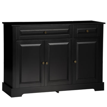 Homcom Sideboard Buffet Cabinet, Modern Kitchen Cabinet With 2 Drawers And Adjustable Shelves, Coffee Bar Cabinet, Black Black Mdf