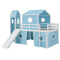 Full Size Loft Bed With Slide Pink Tent And Tower Blue Old Sku:Wf298771Aac Full Blue Solid Wood