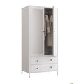 Metal Armoire Wardrobe Closet With 2 Drawers, Mirror Door And Hanging Rod, Metal Clothing Storage Cabinet, Garment Organizer With Magnetic Door White White Bedroom Retro Steel