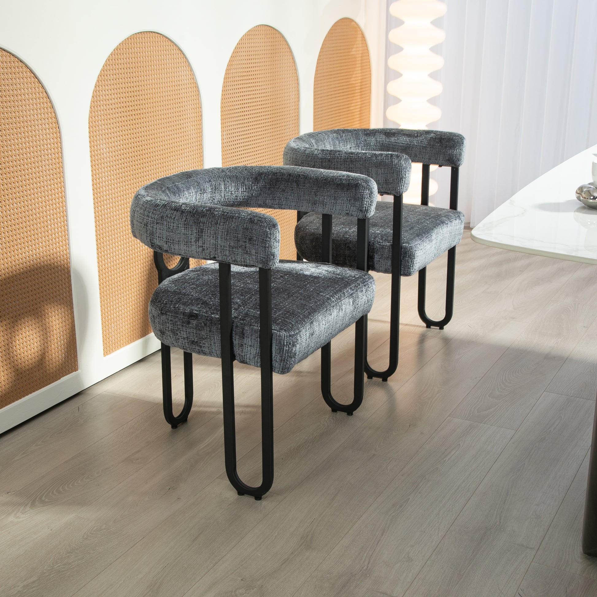 Coolmore Contemporary Designed Chenille Fabric Upholstered Accent Dining Chair Barrel Side Chairs Kitchen Armchair For Living Room Set Of 2 Gray Chenille Gray Foam Chenille