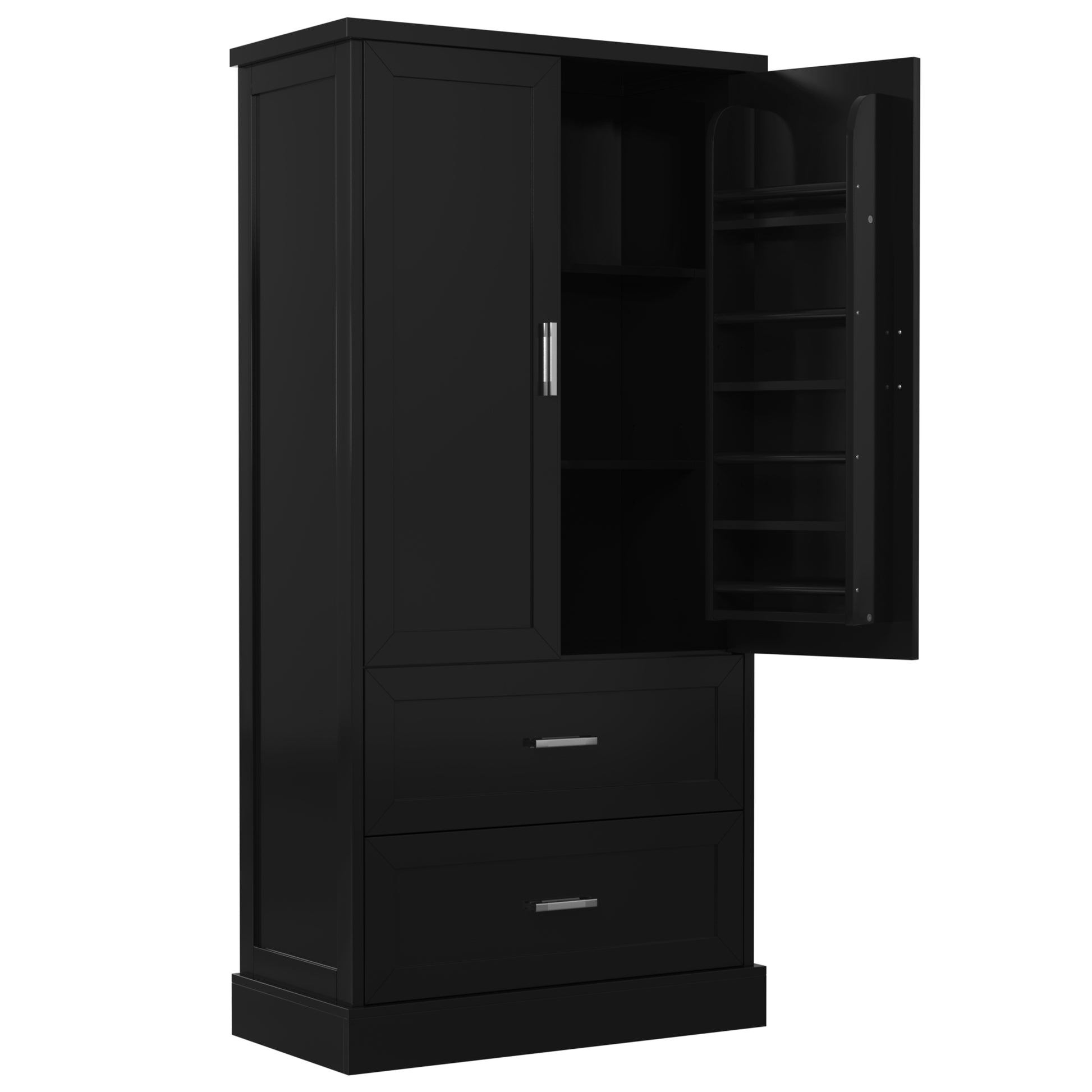 Tall Bathroom Storage Cabinet, Cabinet With Two Doors And Drawers, Adjustable Shelf, Mdf Board, Black Black Mdf