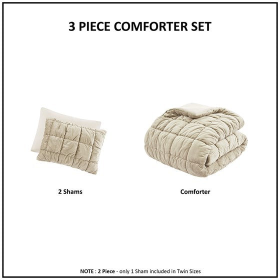 3 Piece Comforter Set King Brown Polyester