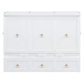 Full Size Murphy Bed With Usb Port And A Large Drawer, White Full White Solid Wood Mdf