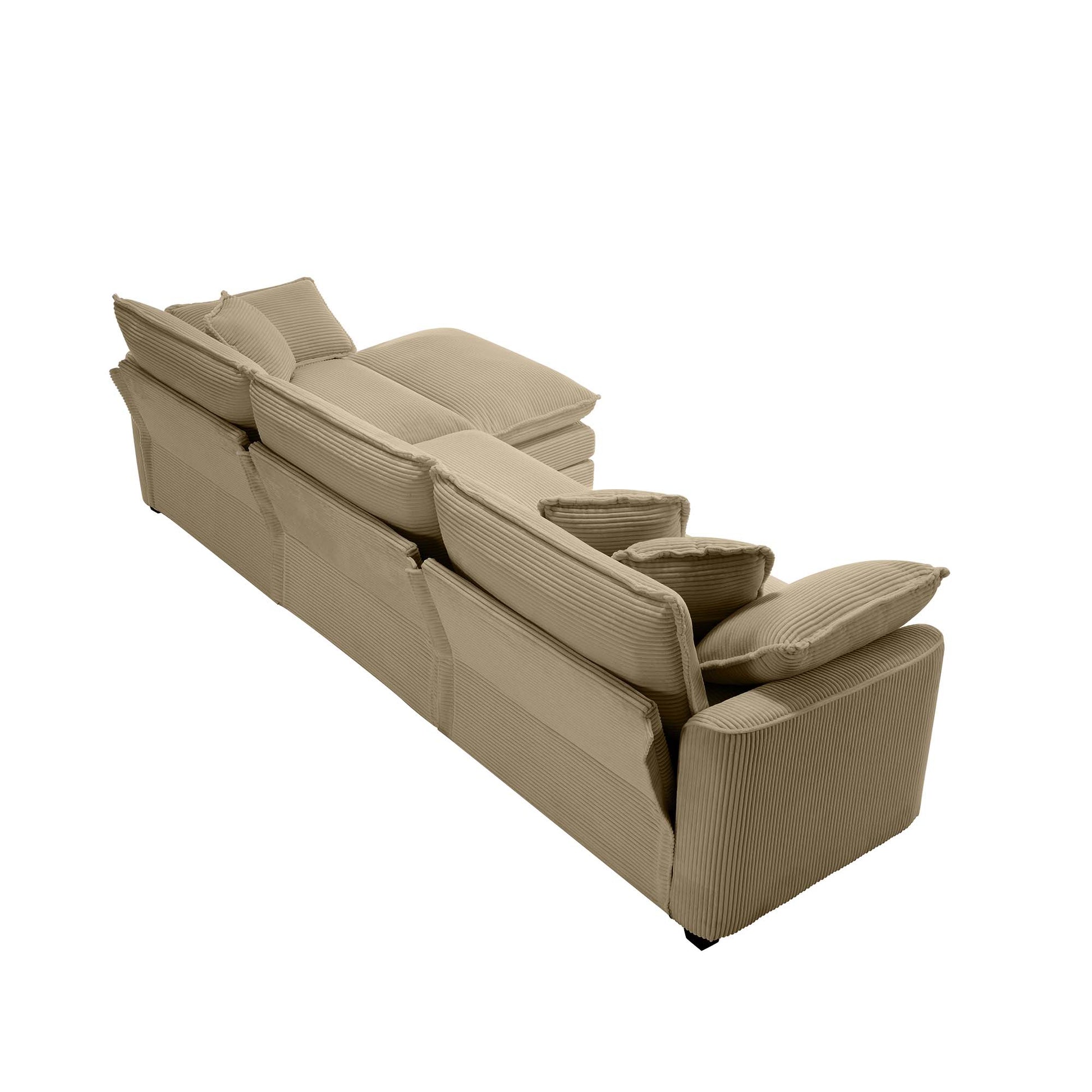 Corduroy 3 Seater Sofa With 1 Footrest, L Shaped Double Sofa With Ottoman For Small Living Rooms, Tan Corduroy Sofa Tan Corduroy 3 Seat