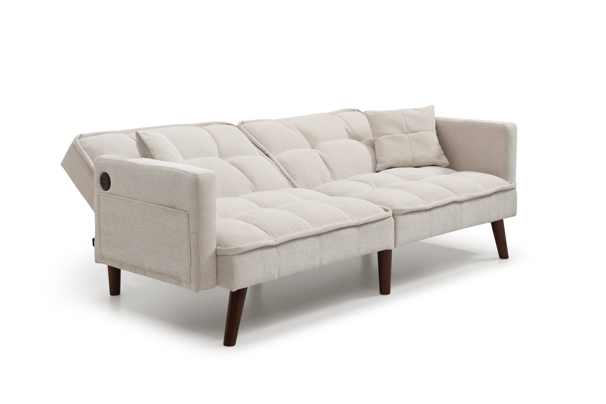 Sofa Bed Sleeper, Usb Charging Port, Chenille Fabric Folding Futon Recliner For Living Room Furniture Apartment Bedroom Office Small Spaces Beige Brown Chenille Wood Primary Living Space Medium Soft Tufted Back Modern Rubberwood Foam Solid Wood 2 Seat