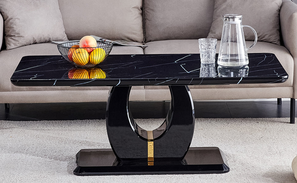 Modern Minimalist And Luxurious Black Patterned Coffee Table, Dining Table, Game Table And Work Desk For Dining Room, Living Room, Terrace And Kitchen. 47 "* 25.6 "*18" Black Mdf