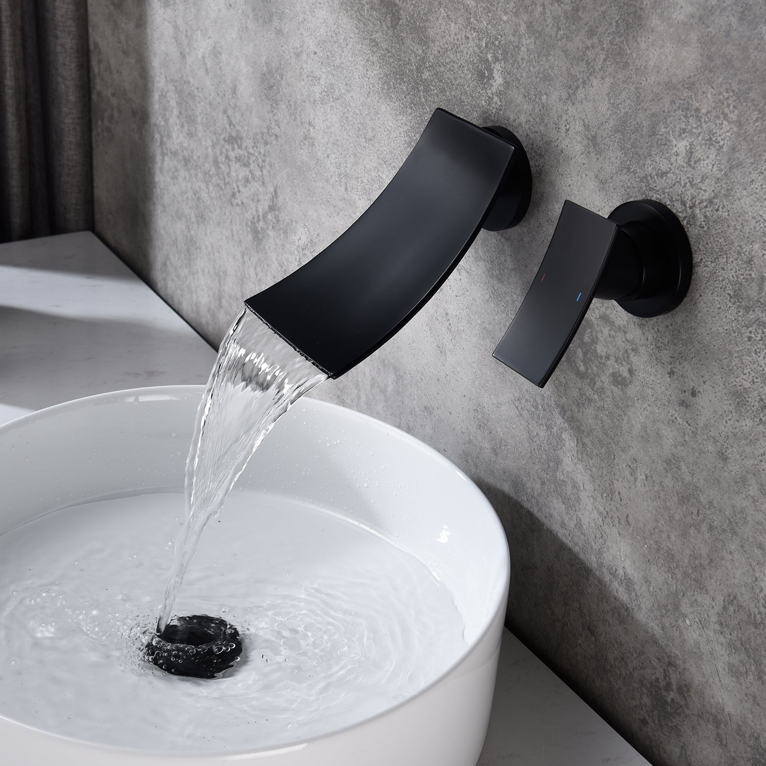Wall Mount Widespread Bathroom Faucet Matte Black Brass