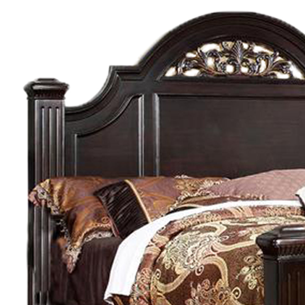 Transitional Style Eastern King Wooden Bed With Bun Feet, Brown King Brown Wood