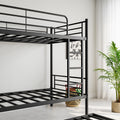 Twin Bunk Bed With Trundle Metal Bunkbeds With Ladder And Full Length Guardrail, Noise Free, No Box Spring Needed, Black Box Spring Not Required Twin Black Metal Bedroom Modern Bunk Metal Metal