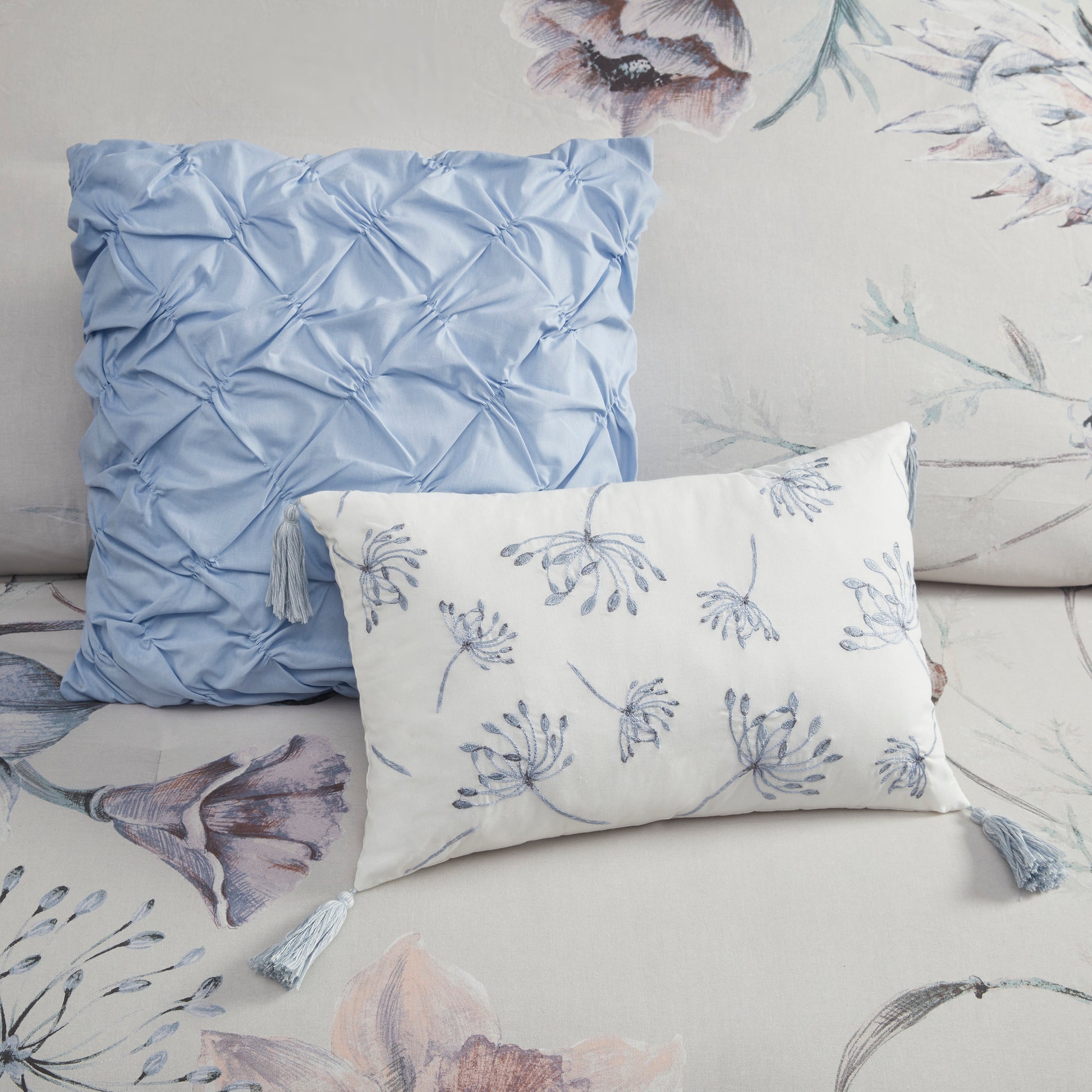 8 Piece Cotton Printed Comforter Set Blue Queen Queen Blue Polyester