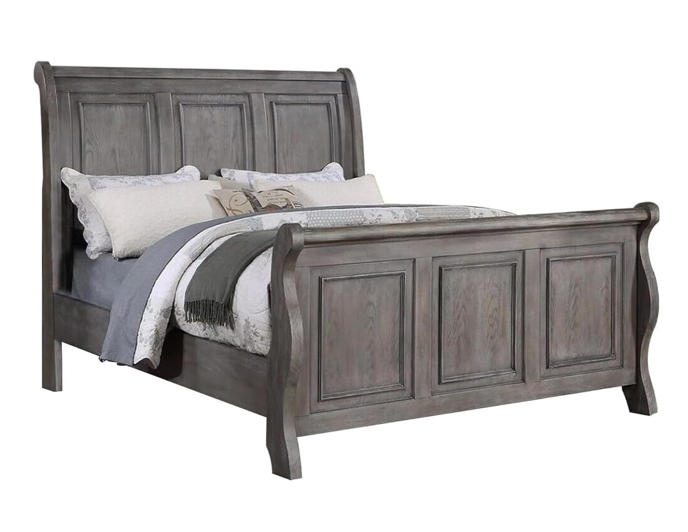 Grey Sleigh Design Headboard Fb 1Pc California King Size Panel Bed Beautiful Wooden Bedroom Furniture Antique Gray Oak Finish Box Spring Required California King Antique Gray,Gray Wood Bedroom