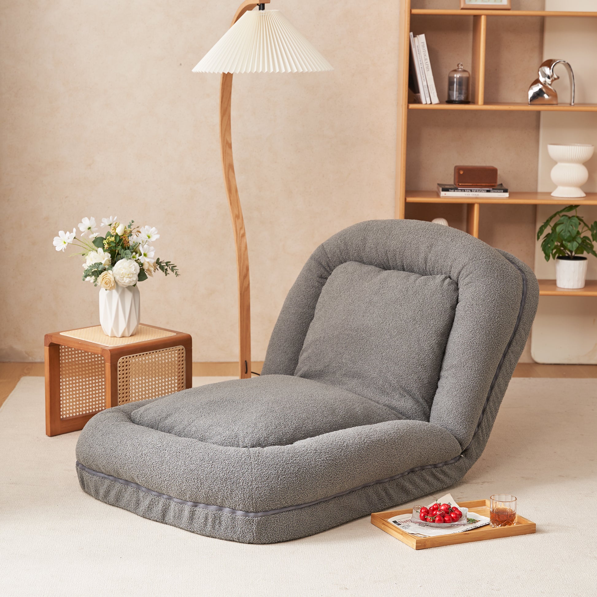 Triple Fold Down Sofa Bed,Gy Grey Metal Cotton Metal