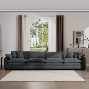 Corduroy Sofamodern Upholstered 4 Seater Corduroy Fabric Sofaoffice Living Room Apartment Comfortable Sofa, Easy To Assemble With 2 Arm Pillows And 4 Throw Pillows Grey Corduroy 4 Seat
